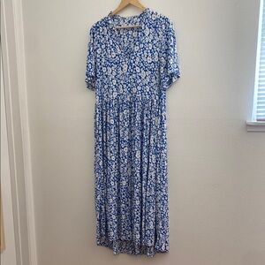 Zara Blue and White Floral Midi Dress